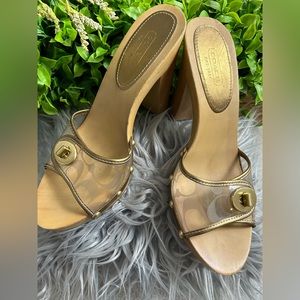 Coach Wooden Platform Slip on Heels